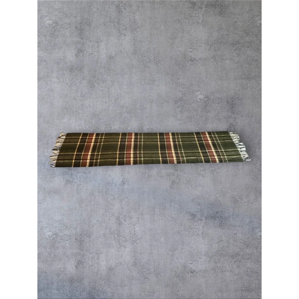 V. Fraas Plaid Fall Scarf Unisex 57x11 Black/Tan/Burgundy Germany Made Fringed